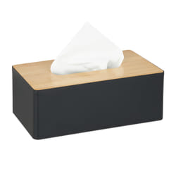 Boîte à mouchoirs, Distributeur lingettes salle de bains, plastique, bambou, HxLxP : 10x26x14 cm, noir-nature - Relaxdays