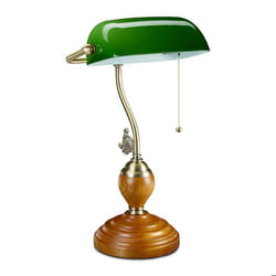 Relaxdays Lampe de banquier interrupteur à tirette abat jour inclinable socle bois design retro douille E27 bureau.