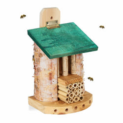 Relaxdays - Hôtel à insectes, Nid pour abeilles sauvages & guêpes, jardin, balcon, 25 x 15 x 11,5 cm, nature/vert