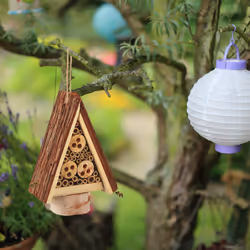 Hôtel à insectes, Nid pour abeilles sauvages & guêpes, jardin, balcon, 22,5 x 16 x 8,5 cm, nature/vert - Relaxdays
