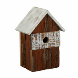 Relaxdays - Nichoir pour oiseaux déco, en bois, volière à suspendre, maison déco de jardin, 25,5x18x12 cm, nature/blanc