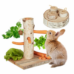 Relaxdays - Arbre à lapin & jouet d'intelligence, lot de 2 accessoires, bois, convient aussi à votre cochon d'Inde, nature