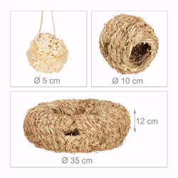 Relaxdays lot d'accessoires pour hamster, 5 pièces, nid d'herbe, tube, tunnel & balles, objet de cage, rongeur, nature - Vue supplémentaire 4