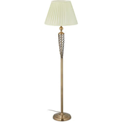 Relaxdays - Lampe sur pied, antique, abat-jour tissu, socle en métal décoratif, E27, salon, HxD: 157x42cm, laiton/blanc