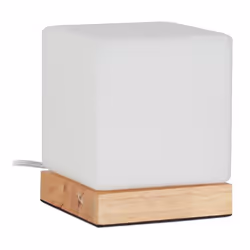 Relaxdays Lampe de table E 14 pied en bois et verre blanc opale design scandinave HlP: 15x12x12 cm de chevet.