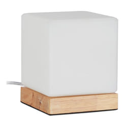 Relaxdays Lampe de table E 14 pied en bois et verre blanc opale design scandinave HlP: 15x12x12 cm de chevet.