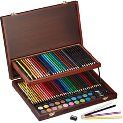 Relaxdays - Mallette de coloriage Coffret pour peinture,73 pces dessin crayons de couleurs, noir, eau et huile, bordeaux