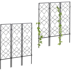Relaxdays - Treillis de jardin, métal, lot de 6, à planter, support pour plantes grimpantes, 122x31 cm, jardin, noir