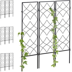 Relaxdays - Treillis de jardin, métal, lot de 12, à planter, support pour plantes grimpantes, 122x31 cm, jardin, noir
