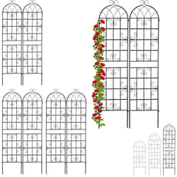 Treillis de jardin en lot de 8, métal, à planter, tuteur pour plantes grimpantes,HxLxP : 220 x 52 x 1,5 cm, noir