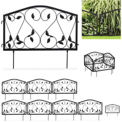 Relaxdays - Bordure potager, 8 éléments, clôture jardin, fer, antique, design feuilles, h x l : 33 x 225 cm, noir