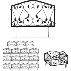 Relaxdays - Bordure potager, 16 éléments, clôture jardin, fer, antique, design feuilles, h x l : 33 x 225 cm, noir