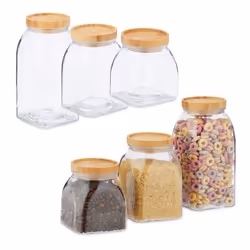 Bocaux en verre lot de 6 60010001400 ml pour céréales pâtes couvercle en bambou transparent / nature