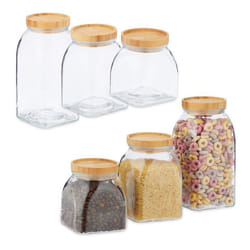 Bocaux en verre lot de 6 60010001400 ml pour céréales pâtes couvercle en bambou transparent / nature