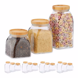 Bocaux en verre lot de 15 60010001400 ml pour céréales pâtes couvercle en bambou transparent / nature