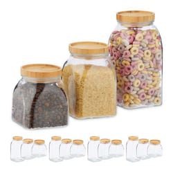 Bocaux en verre lot de 15 60010001400 ml pour céréales pâtes couvercle en bambou transparent / nature