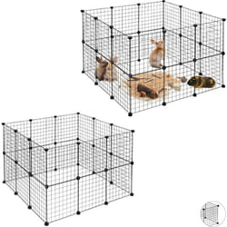 Enclos pour petits animaux domestiques, lot de 48 panneaux, parc d'extérieur extensible, clapier grillage, noir