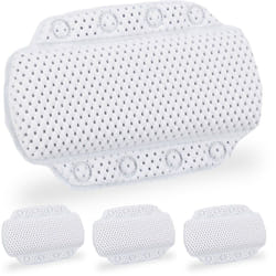Relaxdays - Lot de 4 coussins de bain, Oreiller de baignoire, Ventouse, Accessoire bien-être nuque, tête, spa, 30x19,5x3,5 cm, blanc