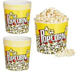 Relaxdays - Seau pop-corn, lot de 12, contenant en plastique, réutilisable, 2,8 litres, soirée ciné, rétro, jaune