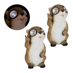Statue de jardin Marmotte lot de 2 statue d’animal avec yeux solaires LED Déco pour jardin balcon 23 x 13 x 13 cm