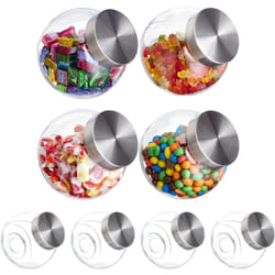 Bonbonnière jeu de 8,1,5 l, verre stockage de sucreries, de provisions, couvercle acier inoxydable