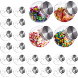 Relaxdays - Bonbonnière jeu de 24,1,5 l, verre stockage de sucreries, de provisions, couvercle acier inoxydable