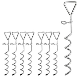 Piquet kit ancrage spirale, lot de 8, forme tire-bouchon, tente trampoline acier chien, 42 cm, argenté