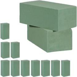 Relaxdays - Mousse florale pour les fleurs fraîches, lot de 12 briques, Mousse d'arrangement, mariage, 7,5x20x10cm, vert