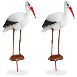 Relaxdays - Statue de jardin cigogne, lot de 2, Figurine de décoration, protection héron, naissance, 80 x 22 x 64 cm, blanc/rouge