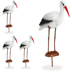Relaxdays - Statue de jardin cigogne, lot de 4, Figurine de décoration, protection héron, naissance, 80 x 22 x 64 cm, blanc/rouge