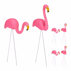 Lot de 6 flamants roses déco de jardin adorable charme tropical plastique métal six statues 2 tailles rose