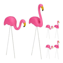Lot de 6 flamants roses déco de jardin adorable charme tropical plastique métal six statues 2 tailles rose