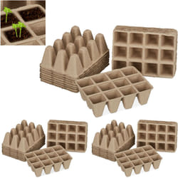 Relaxdays - Pot jardinage en set, lot de 51, pour plantes, carré, cellulose, diamètre : 5 cm, beige