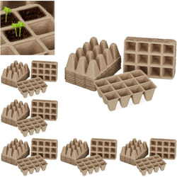 Relaxdays - Pot jardinage en set, lot de 1224, pour plantes, carré, cellulose, diamètre : 5 cm, beige