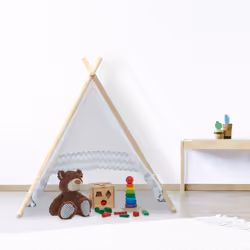 Tipi enfant, tente de jeu intérieur, wigwam décoratif avec fenêtre, h x l x p 92 x 92 x 120 cm, blanc/gris - Relaxdays