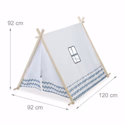 Tipi enfant, tente de jeu intérieur, wigwam décoratif avec fenêtre, h x l x p 92 x 92 x 120 cm, blanc/gris - Relaxdays - Vue supplémentaire 4