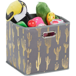 Relaxdays - Boîte pliable, rangement, carrée, HlP 29 x 28,5 x 28, 5 cm pour étagère, ordre sans couvercle, grise/dorée