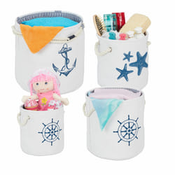 Relaxdays - Panier de rangement en lot de 4, corbeille marine avec poignées, stockage salle de bain, 4 tailles, blanc/bleu