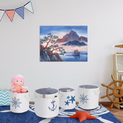 Relaxdays - Panier de rangement en lot de 4, corbeille marine avec poignées, stockage salle de bain, 4 tailles, blanc/bleu