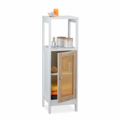 Tagère de salle de bains, 3 compartiments, hlp 96,5 x 30 x 30 cm, petite, mdf, effet rotin, blanc/naturel - Relaxdays