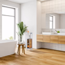 Tagère de salle de bains, 3 compartiments, hlp 96,5 x 30 x 30 cm, petite, mdf, effet rotin, blanc/naturel - Relaxdays