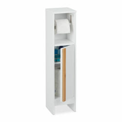 Relaxdays - Serviteur de papier toilette sur pieds, Accessoire toilettes hlp : 75,5 x 18,5 x 18,5 cm, mdf et bambou, blanc
