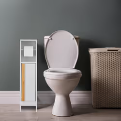 Relaxdays - Serviteur de papier toilette sur pieds, Accessoire toilettes hlp : 75,5 x 18,5 x 18,5 cm, mdf et bambou, blanc