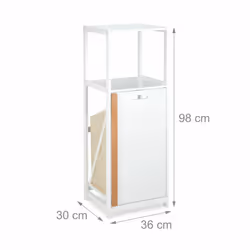 Etagère de salle de bain avec corbeille à linge, 2 rangements, panier, mdf & bambou, 98x36x30 cm, blanc/nature - Relaxdays - Vue supplémentaire 4