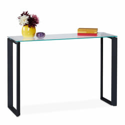 Relaxdays Table console verre, meuble d’appoint étroit, HxLxP 75 x 110 x 35 cm, métal, couloir, salon, élégant, noir