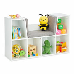Relaxdays - Etagère à livres avec coussin, pour enfants avec 6 compartiments, 63x103x30cm, rembourré, siège.