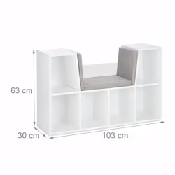 Relaxdays - Etagère à livres avec coussin, pour enfants avec 6 compartiments, 63x103x30cm, rembourré, siège. - Vue supplémentaire 4