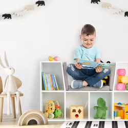 Relaxdays - Etagère à livres avec coussin, pour enfants avec 6 compartiments, 63x103x30cm, rembourré, siège. - Vue supplémentaire 5
