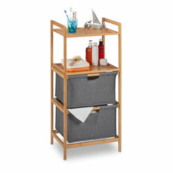 Relaxdays - Etagère de salle de bain à panier à linge, 2 étages & 2 corbeilles en tissu, bambou, 96x44x34 cm, naturel/gris