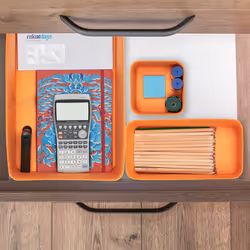Relaxdays - Paniers de rangement en feutre, lot de 5, organiseur de tiroir pour bureau, 3 tailles, corbeilles, gris/orange
